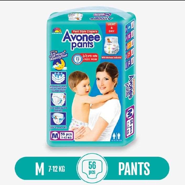 Avonee Baby Daipers Pant M Size (7-12kg) 56 pieces