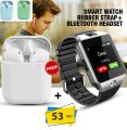 Dz09 smart watch sim supported with gift earbuds. 