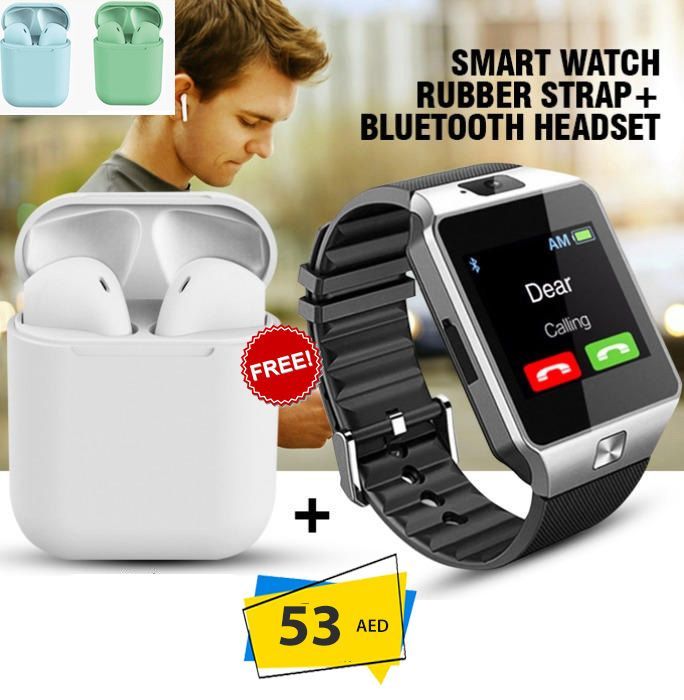 Dz09 smart watch sim supported with gift earbuds