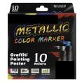 10pcs Metallic Color Markers for graffiti writing painting poster quick drying portable metal texture bright colour wide application acrylic base ink. 