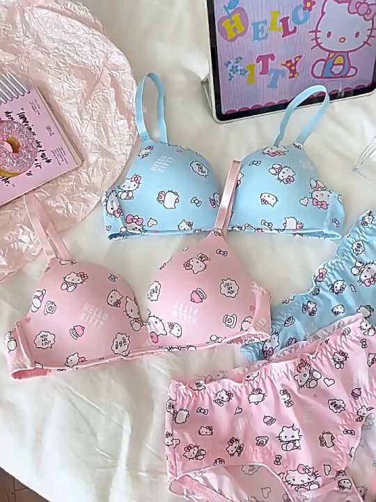 Japanese cartoon cute girl underwear small chest gathered without steel ring big chest small comfortable slim student bra panty set