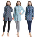 H1020 Muslim Women Full Coverage 3 PCS Swimming Clothes Arab Lady Long Sleeves Printing Zipper Swimwear. 