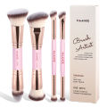 MAANGE 4pcs Dual-ended Basic Makeup Brushes Set with Foundation Powder Blush Details for Eyeshadow Brushes Beginner Travel Tools. 