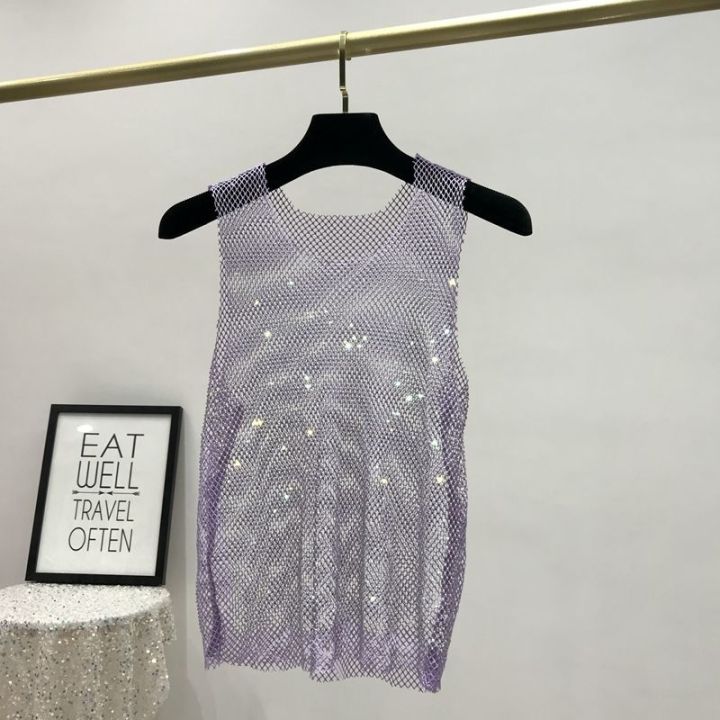 Y2k%20Hot%20Girl%20Vest%20Summer%20New%20Style%20Bright%20Hollow%20Hot%20Diamond%20Bling%20Top%20Super%20Fairy%20Thin%20Net%20Shirt%20Women's%20Trend%20-%20Image%207