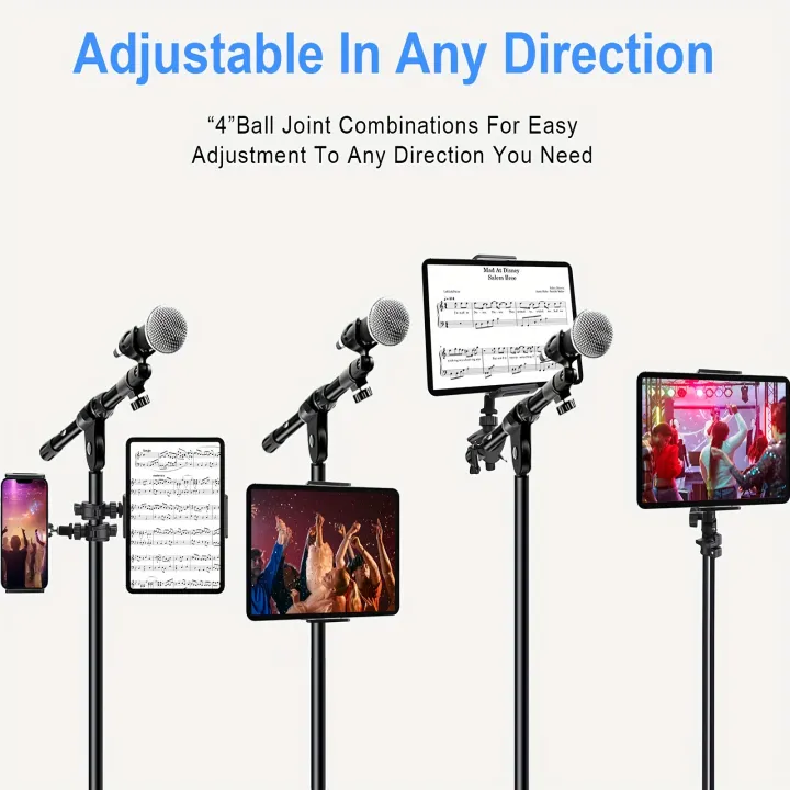 4.7-13.5"%20Tablet%20and%20Smartphones%20holder%20for%20Microphone%20Stand%20with%20360-Degree%20Rotable%20Swivel%20Mount%20for%20Music%20Sheet%20Live%20Streaming%20-%20Image%203