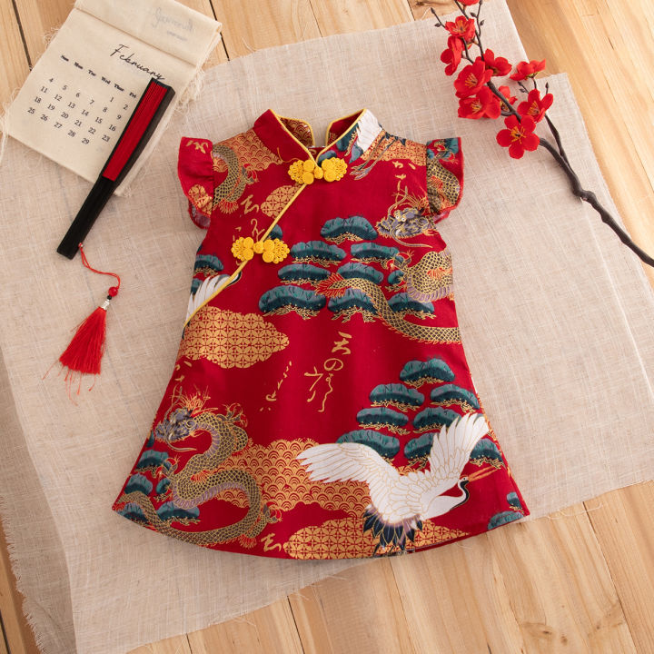 Baby%20Cheongsam%20Summer%20Chinese%20Style%20Print%20Fly%20Sleeve%20Cotton%20Red%20Qipao%20Toddler%20Girl%20Dress%200-2%20Years%20-%20Image%204