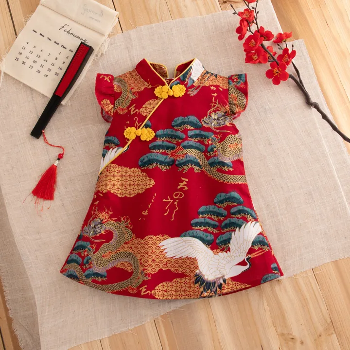 Baby%20Cheongsam%20Summer%20Chinese%20Style%20Print%20Fly%20Sleeve%20Cotton%20Red%20Qipao%20Toddler%20Girl%20Dress%200-2%20Years%20-%20Image%204