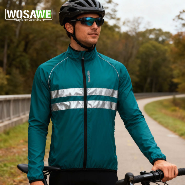 WOSAWE Men's Cycling Windbreaker Wind Jacket Windproof Water Repellent Mountain Bike MTB Clothing Reflective Bicycle Wind Coat