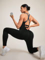 Seamless Women's Yoga Jumpsuits Racerback Strappy Back Athletic One-Piece Bodysuits for Gym & Workout Activewear.