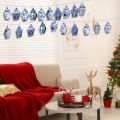 20Pcs Christmas Chinoiserie Ornaments Blue and White Chinoiserie Ginger Jar Ornaments Ginger Jar Ornament Chinoiserie Xmas Tree. 