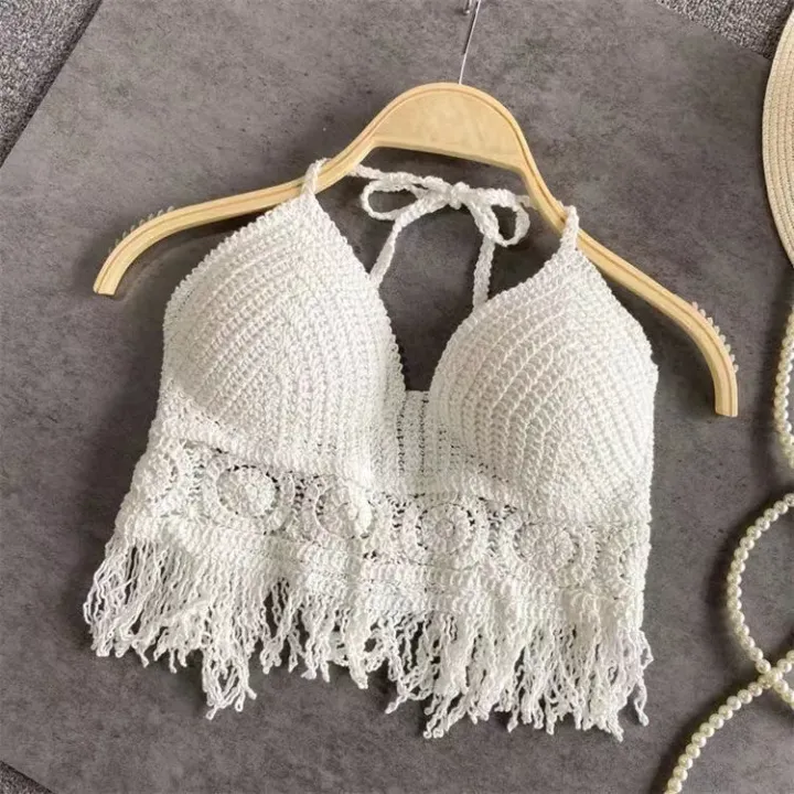 Women%20Beach%20Crop%20Tops%20Hollow%20Cover-Ups%20Perspective%20Tassel%20Sexy%20Spaghetti%20Strap%20Swinwear%20Built%20In%20Bra%20Backlless%20Halter%20Neck%20-%20Image%204