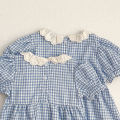 Baby Sister Clothes Summer Baby Girl Clothes Blue Plaid Dress Ruffled Collar Baby Girl Romper One Piece Sister Clothes Dress. 