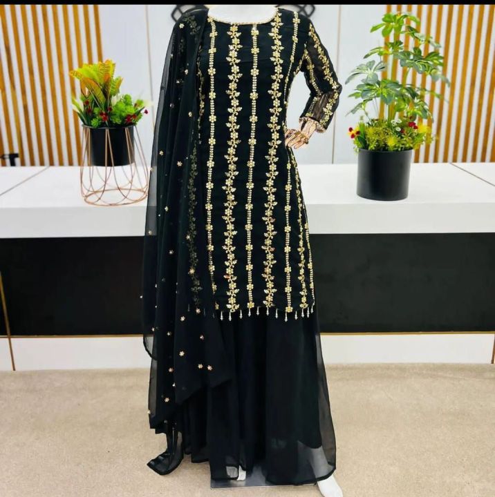 3Pcs Suit For Women/Designer 3pec Dress For Girls/Eid Collection For Women 2023 3pc beautiful dress Shirt plazo duppata Size medium