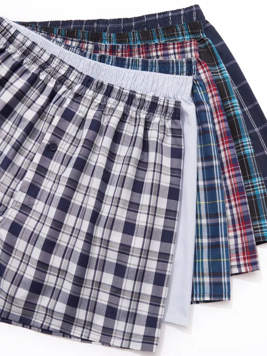 JupiterSecret%206%20Pcs%20Boxer%20Shorts%20Casual%20Plaid%20Elastic%20Waistband%20Button%20Mens%20Boxer%20Underwear%20Woven%20Shorts%20For%20Home%20Random%20Color%20-%20Image%204