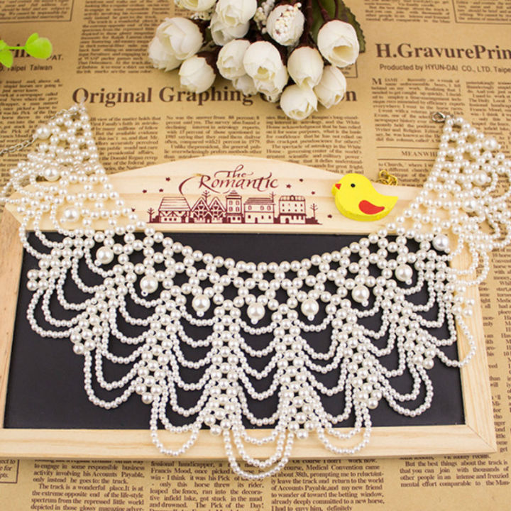 Pearl%20Beaded%20Lace%20Trim%20Collar%20Ribbons%20Women%20Necklace%20Jewelry%20for%20Clothes%20Wedding%20Dress%20-%20Image%204