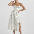 Summer Women flowers Print Long Dress Adjustable Straps Midi Corset Vacation Beach Dress Flowy Slit Lace Up Going Out Dresses. 