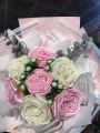 ribbon flower bouquet ,bridal bouquet ,gift items,pink and white bouquet ,artificial bouquet,customize bouquet. 