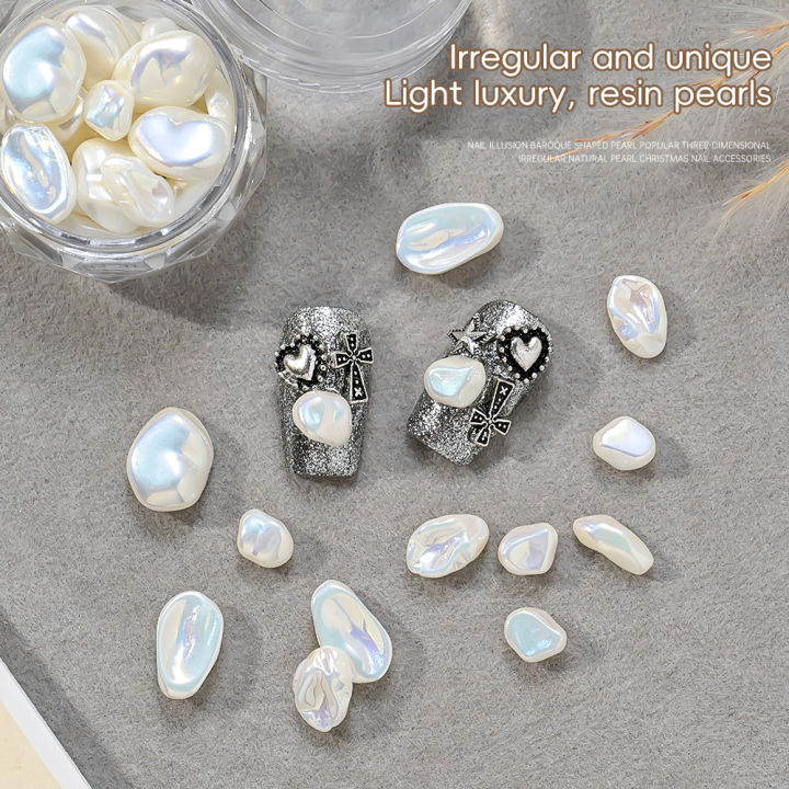 KANU 20PCS Retro Elegant Imitation Pearl Synthetic Irregular Resin Pearl Charms 3D Nail Art Decorations Accessories Crafts