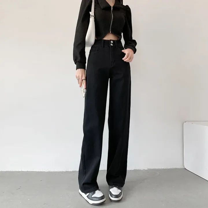 Loose%20Straight%20Women's%20Jeans%20Fashion%20Stretch%20Soft%20Drape%20Multi-button%20High%20Waist%20Denim%20Trousers%20Street%20Fashion%20Female%20Clothing%20-%20Image%204
