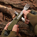 Stainless Steel 7 in 1 Camping Cutlery Set - Foldable Multifunctional Outdoor Tableware with Fork Spoon Knife for Picnic Hiking.