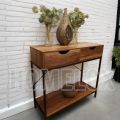 2 Drawer Console Table Black Metal Frame & Wooden Drawers and Shelf Furniture. 