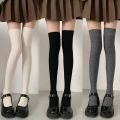 Wool Socks Woman Autumn/Winter Solid Color Thigh High Medias Lolita Thick Warm Stockings Black White Female Long Leg Socks.