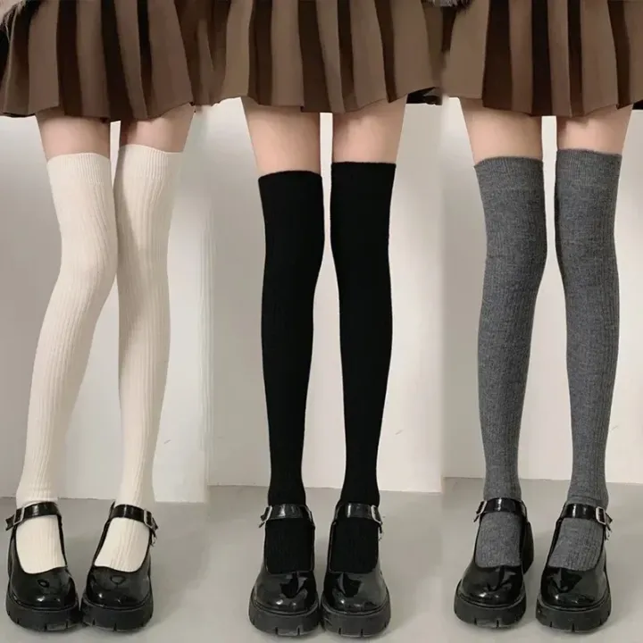 Wool%20Socks%20Woman%20Autumn/Winter%20Solid%20Color%20Thigh%20High%20Medias%20Lolita%20Thick%20Warm%20Stockings%20Black%20White%20Female%20Long%20Leg%20Socks%20-%20Image%206