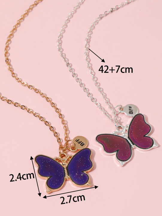 2Pcs/Set%20Cartoon%20Cat%20Butterfly%20Turtle%20Temperature-Sensitive%20Color%20Changing%20Pendants%20Girl%20Children's%20Friendship%20%20Necklace%20-%20Image%204