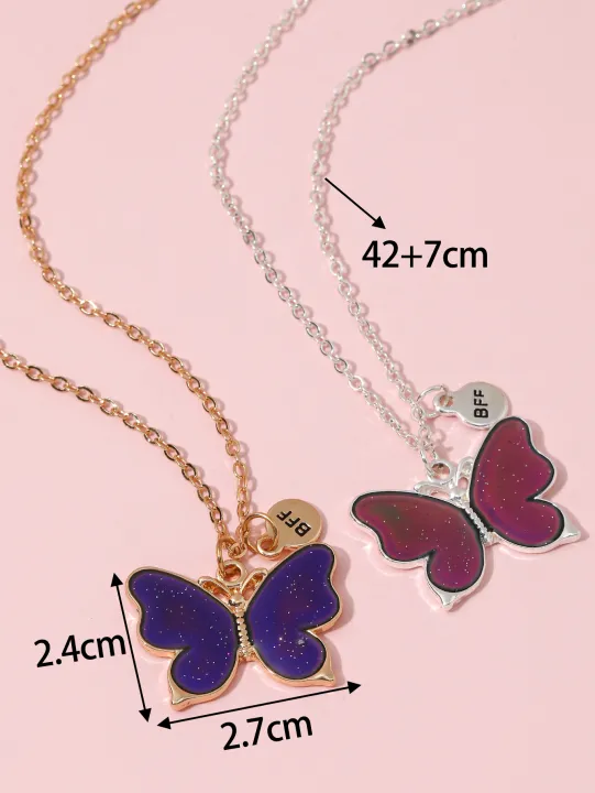 2Pcs/Set%20Cartoon%20Cat%20Butterfly%20Turtle%20Temperature-Sensitive%20Color%20Changing%20Pendants%20Girl%20Children's%20Friendship%20%20Necklace%20-%20Image%204