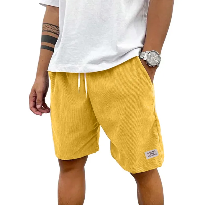 Summer%20Men's%20Solid%20Corduroy%20Shorts%20with%20Drawstring%20Casual%20Elastic%20Waist%20Fit%20for%20Outdoor%20Daily%20Activities%20Streetwear%20-%20Image%205