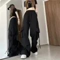 Women Y2K Cargo Pants High Waist Streetwear Hip Hop Trousers Female Big Pockets Casual Low Waist Drawstring Baggy Sweatpants. 