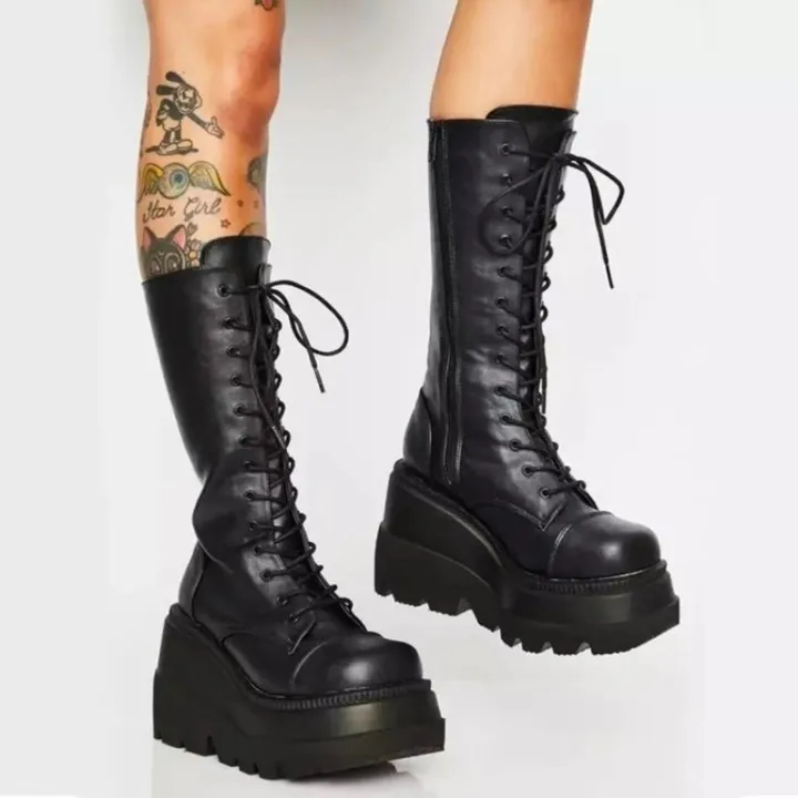 2024%20Winter%20ladies%20Slope%20Heel%20Boots%20High%20top%20antislip%20shoe%20New%20fashion%20Thick%20Bottom%20boot%20Gothic%20style%20comfort%20casual%20women%20shoes%20-%20Image%202