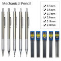 Metal Mechanical Pencil set with pencil grip Leads Art Drawing Student Office Supplies 0.3/0.5/0.7/0.9/1.3/2 mm Automatic Pencil.