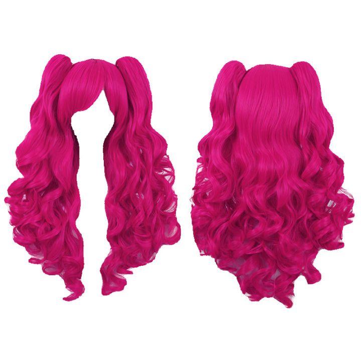 My Little Cos Anime Pinkie Pie Cos PP Pinkamena Diane Pie Cosplay Wig with Ponytails Rose Red Wigs Heat Resistant Synthetic Wigs