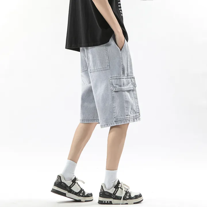 Summer%20Workwear%20Denim%20Shorts%20Street%20Men's%20Loose%20Straight%20Shorts%20Stretch%20Waist%20Casual%20Jogging%20Outdoor%20Five-Cubic%20Pants%20-%20Image%204
