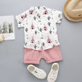 2PCS Baby Set Summer Fashion Architectural Cactus Random Print Standing Neck Shirt Short Sleeve Shorts Set Christmas Gift ideas. 