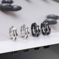 2Pcs Hollow Double Ring Small Hoop Earrings For Men Women New Trendy Black Silver-Color Hip Hop Party Gothic Earrings Jewelry. 