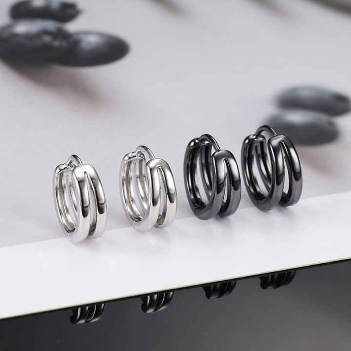 2Pcs%20Hollow%20Double%20Ring%20Small%20Hoop%20Earrings%20For%20Men%20Women%20New%20Trendy%20Black%20Silver-Color%20Hip%20Hop%20Party%20Gothic%20Earrings%20Jewelry%20-%20Image%202