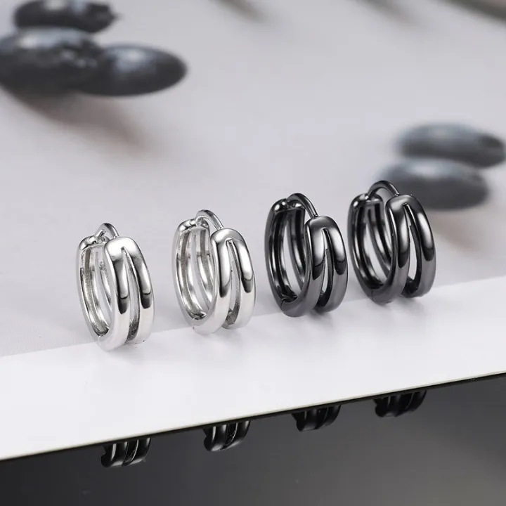 2Pcs%20Hollow%20Double%20Ring%20Small%20Hoop%20Earrings%20For%20Men%20Women%20New%20Trendy%20Black%20Silver-Color%20Hip%20Hop%20Party%20Gothic%20Earrings%20Jewelry%20-%20Image%202
