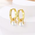 100% 925 Sterling Silver Pearl Golden Geometry Hoop Earrings For Women Fashion Birthday Party Wedding Jewelry Engagement Jewelry.