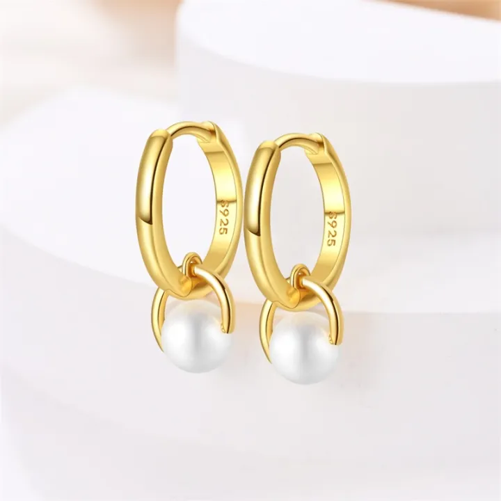 100%25%20925%20Sterling%20Silver%20Pearl%20Golden%20Geometry%20Hoop%20Earrings%20For%20Women%20Fashion%20Birthday%20Party%20Wedding%20Jewelry%20Engagement%20Jewelry%20-%20Image%203