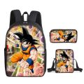 3PC-SET 3D Animation Peripheral Dragon Ball School Bag, Three-piece Backpack for Primary and Secondary School Students. 