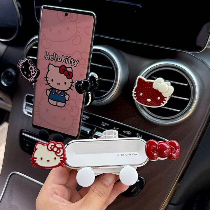 Cute Hello Kitty Girl Car Phone Holder Air Vent Mount Stable Anti-Shake Phone Stand Mini Silent Navigation Holder Car Decor