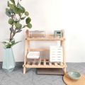 Wooden Double Layer Rack Desk Storage Organizer, Foldable 2-Tier Ladder Shelves, Durable Shelf Flower Pot Seasoning Racks, Sundries Shelf, Home Decor Ladder. 