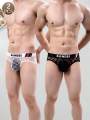 2PCS  Solid color  mesh simple plaid  Men's low waist seamless semi transparent brief. 