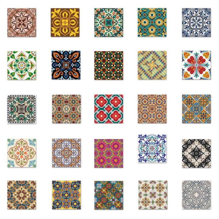 50Pcs Vintage Floral Tile Journal Stickers - Creative Pattern Cartoon ...