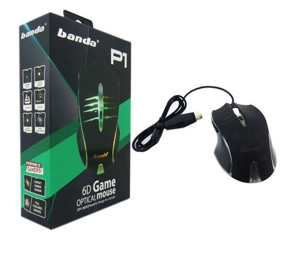 Banda USB Wired Gaming Mouse (P1) (Black) – 6 Buttons – Breathing RGB Light – 1000,2400,3600 dpi Optical 6D – Gaming Sensor – PC / Mac compatible