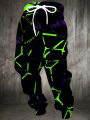 New Men's Autumn Neon Stripe Printed Soft and Comfortable Drawstring Pants Outdoor Urban Street Style Pants. 