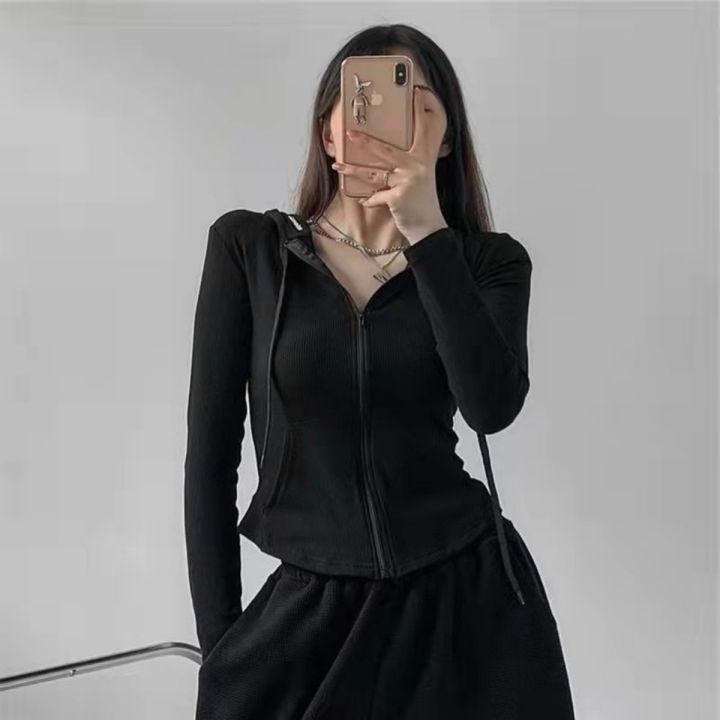 Women Sports Yoga Top Slim Fit Hooded Long Sleeve Cardigan Breathable Sunscreen Commuting Trendy Casual Spring Summer Outerwear