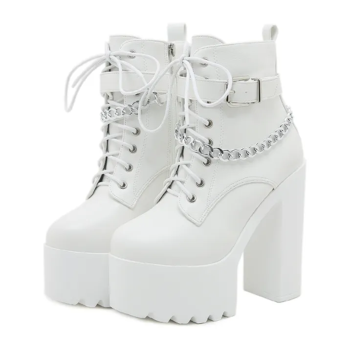 Gdgydh%20Women's%20Chain%20Decor%20Block%20Heeled%20Boots%20Fashion%20Lace%20Up%20Side%20Zipper%20Platform%20Boots%20Stylish%20Ankle%20Boots%20High%20Heels%20-%20Image%208